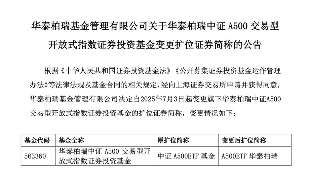 中证A500ETF新晋规模“冠军”，宣布更名！  第1张