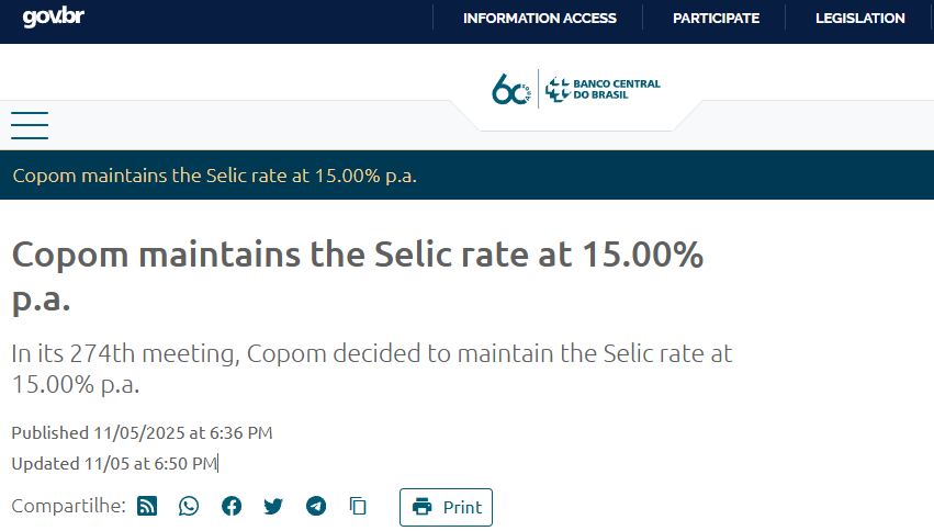 巴西央行刚宣布,不降息! 第1张 巴西央行刚宣布,不降息! 第1张